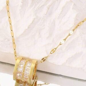 Crystal Ring Pendant Necklace Swarovski hollow jewelry gold silver diamond gift